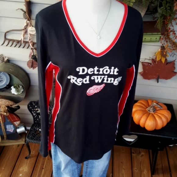 NHL EXCLUSIVE CLUB COLLECTION ♡ DETROIT RED WINGS Black|Red|White L|S Top M - Picture 12 of 14